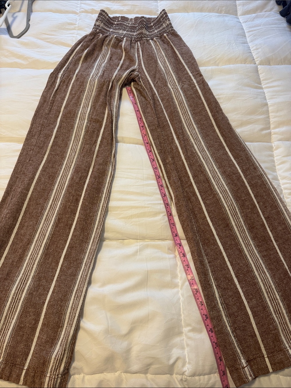 Rewash Brown & Cream Striped Smocked Waist Wide-Leg Pants